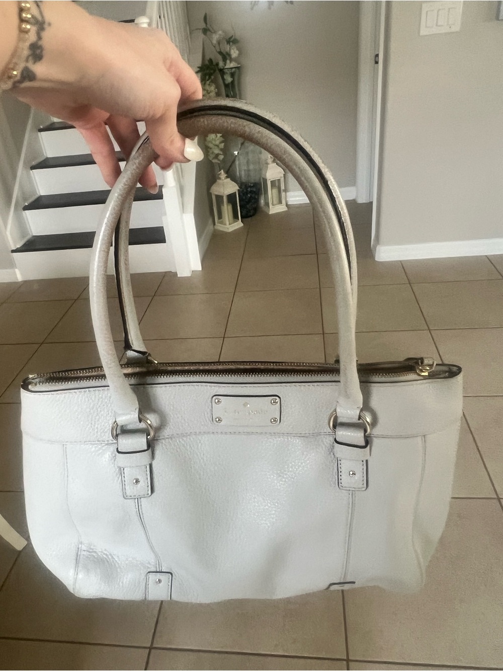 Kate Spade New York Light Gray Leather Tote Bag